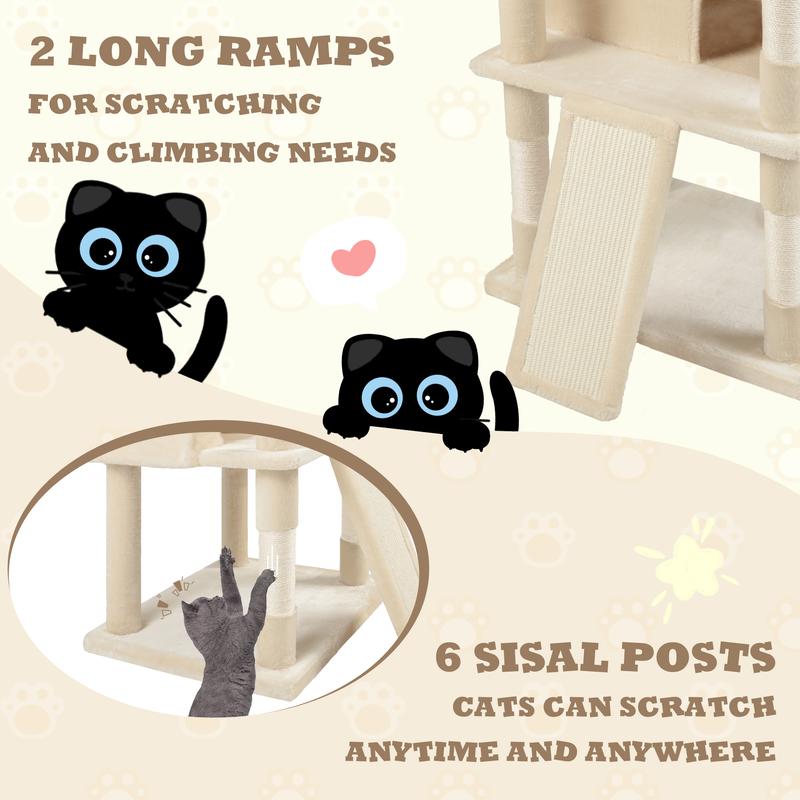 SHA CERLIN 81in/63in Multi-Level Tall Cat Tree Tower with Hammock & Sisal Scratching Posts Larger Cat Condo Furniture for Multi-Cat Play & Rest #ChristmasGifts#TikTokShopBlackFriday