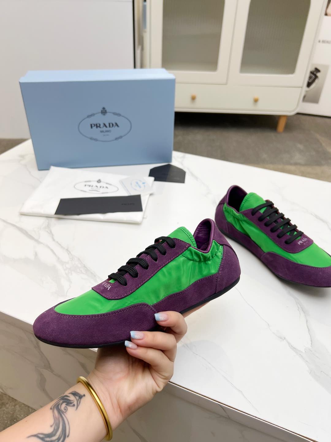 COLLAPSE SNEAKERS IN PURPLE SUEDE AND GREEN NYLON、mysite、Cacoeks