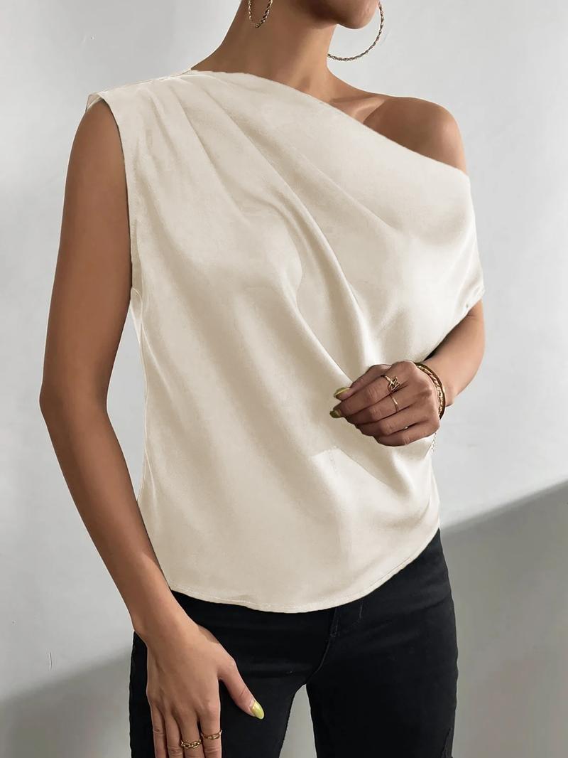 Women's Plain Blouse, Chic Casual One Shoulder Top for Daily Wear, Ladies Clothes for All Seasons, Womenswear