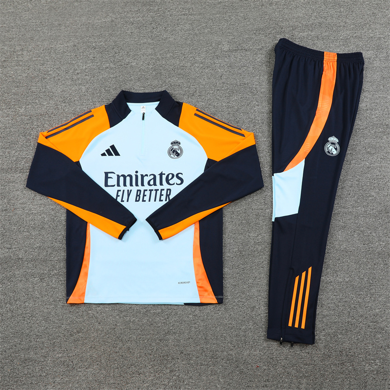 ManixJersey.com | Real Madrid 24-25 Long Sleeve Training Set - Blue & Orange -Customize Name, Number and Patch | Worldwide Shipping