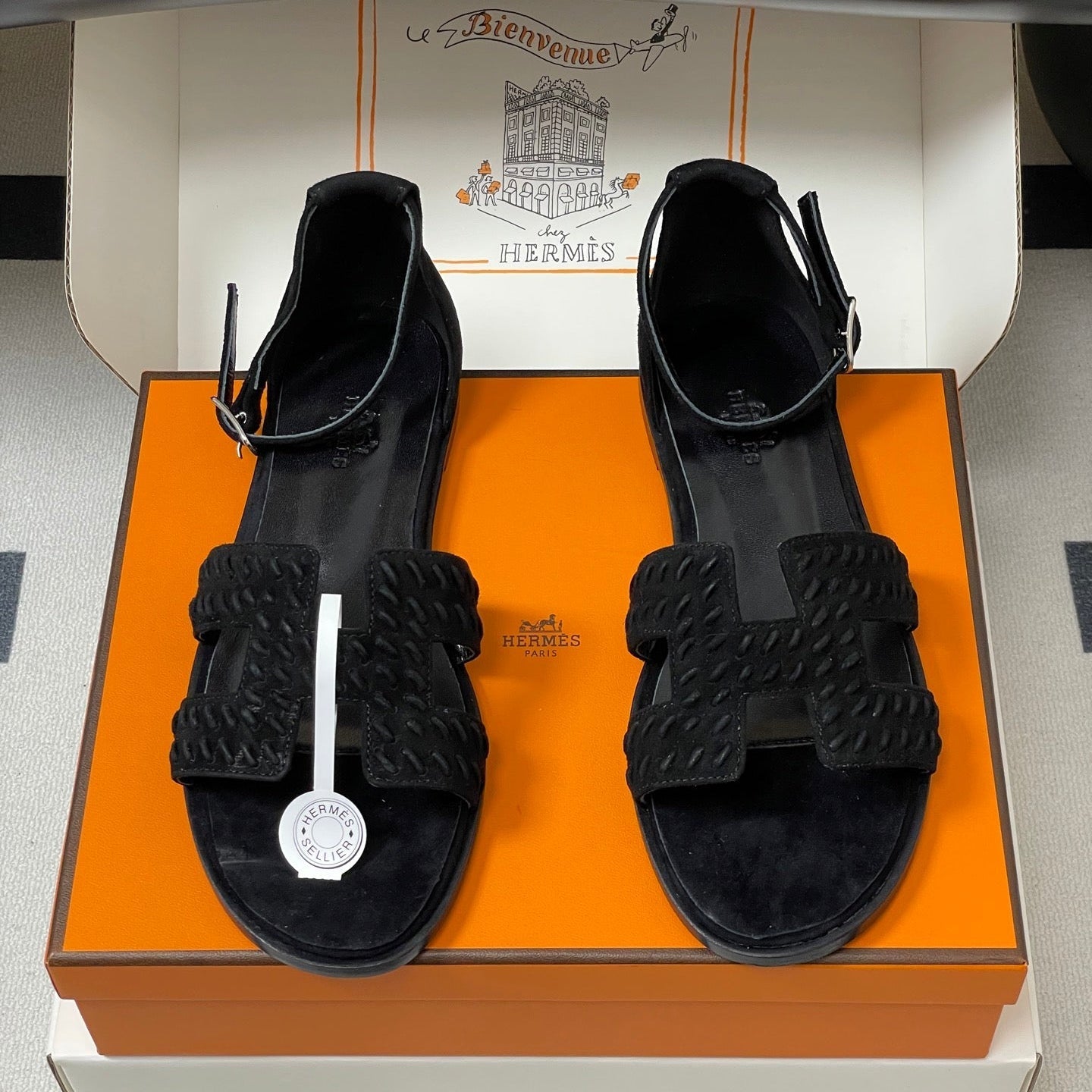 HM 25S SANTORINI SANDAL IN BLACK SUEDE AND LAMBSKIN、mysite、Cacoeks