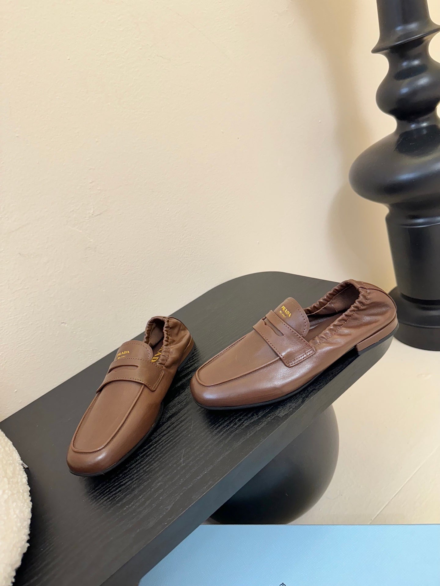 PRADA 25S SHUFFLE LOAFERS IN EARTH BROWN CALFSKIN、mysite、Cacoeks