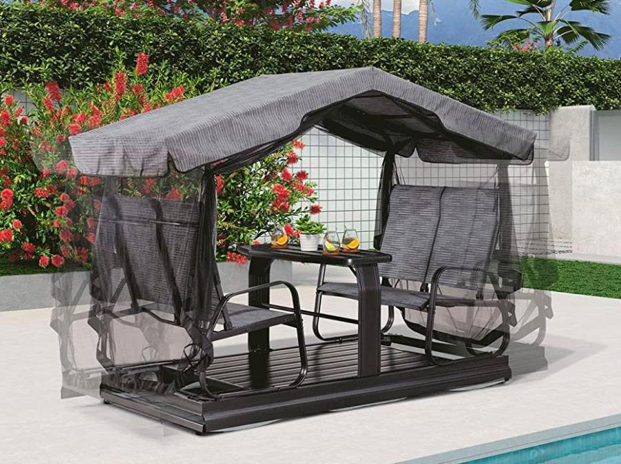 Glider Double Chairs With Table - Double bench and table swinging gazebo set