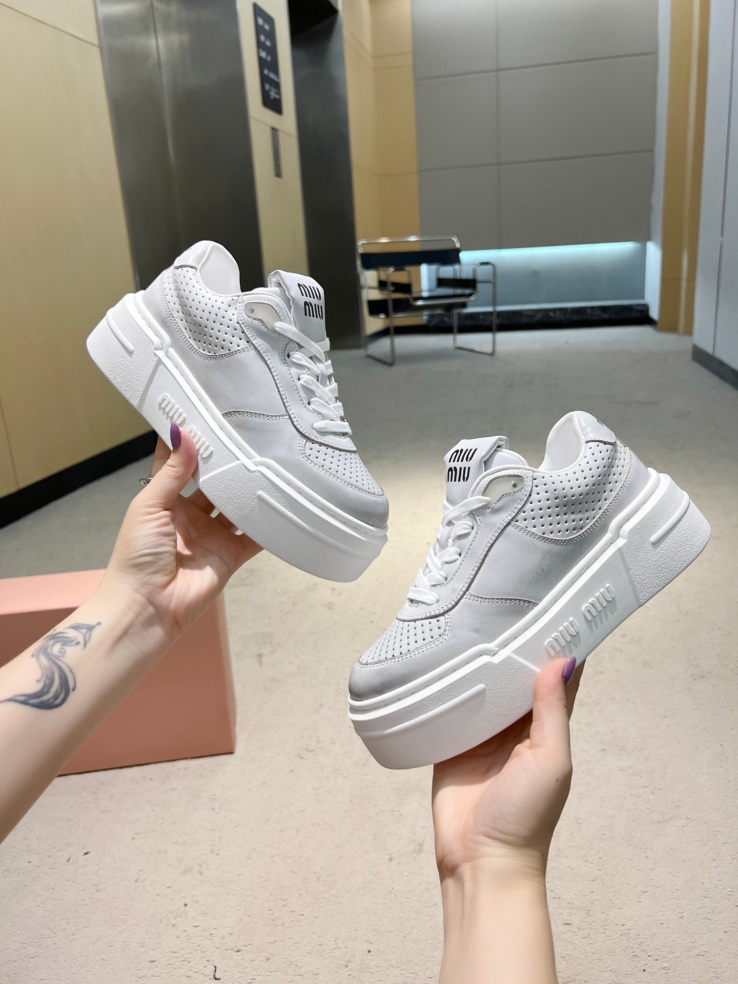 Sneakers Thick-soled Light Gray Cowhide、mysite、Cacoeks