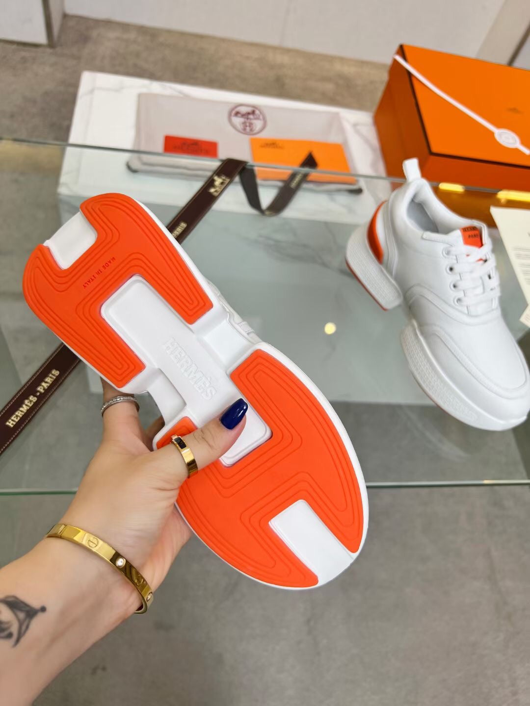 GIGA SNEAKER ORANGE MIX WHITE CALFSKIN、mysite、Cacoeks
