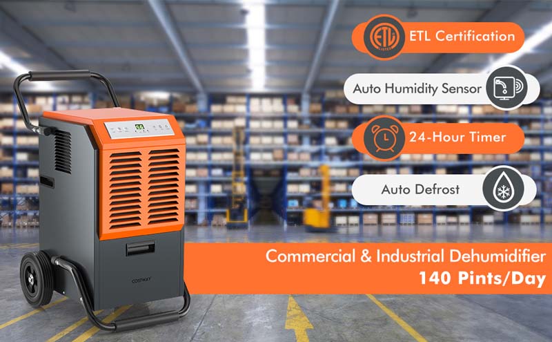 Eletriclife 140-Pint Portable Commercial Dehumidifier with Water Tank and Drainage Pipe for Basement