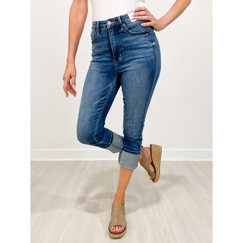 Judy Blue FRANKIE High Waist Tummy Control Cuff Capri Jeans 3