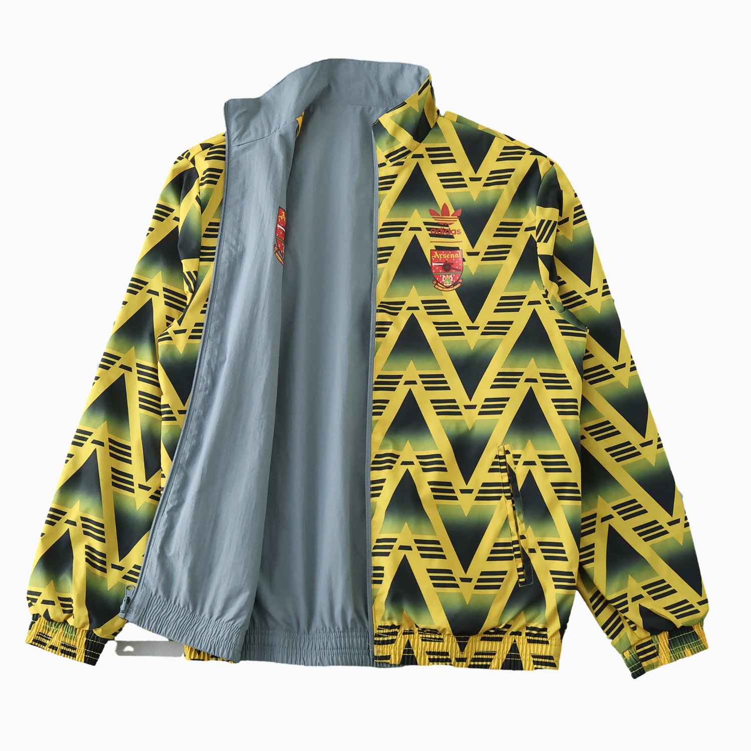 Funinjersey-Retro Arsenal 1991-93 Away Double Sided Reversible Windbreaker - Yellow & Grey
