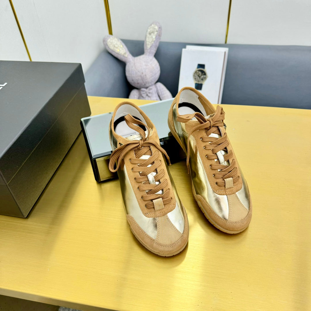 CC SNEAKER IN GOLD CALFSKIN AND SUEDE、mysite、Cacoeks