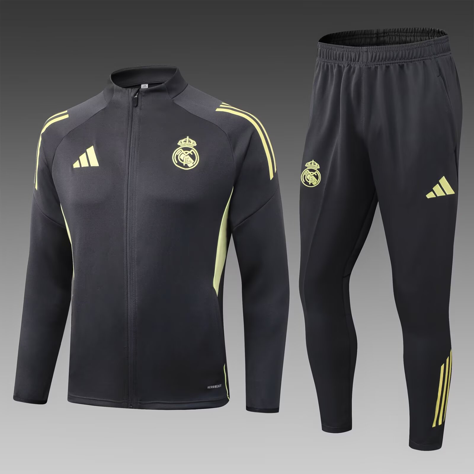 2025/2026 Real Madrid Long Zipped Jacket Dark Gray Football Shirt Set:football jersey mysite: unitedjerseyfootball 邓江浪:football