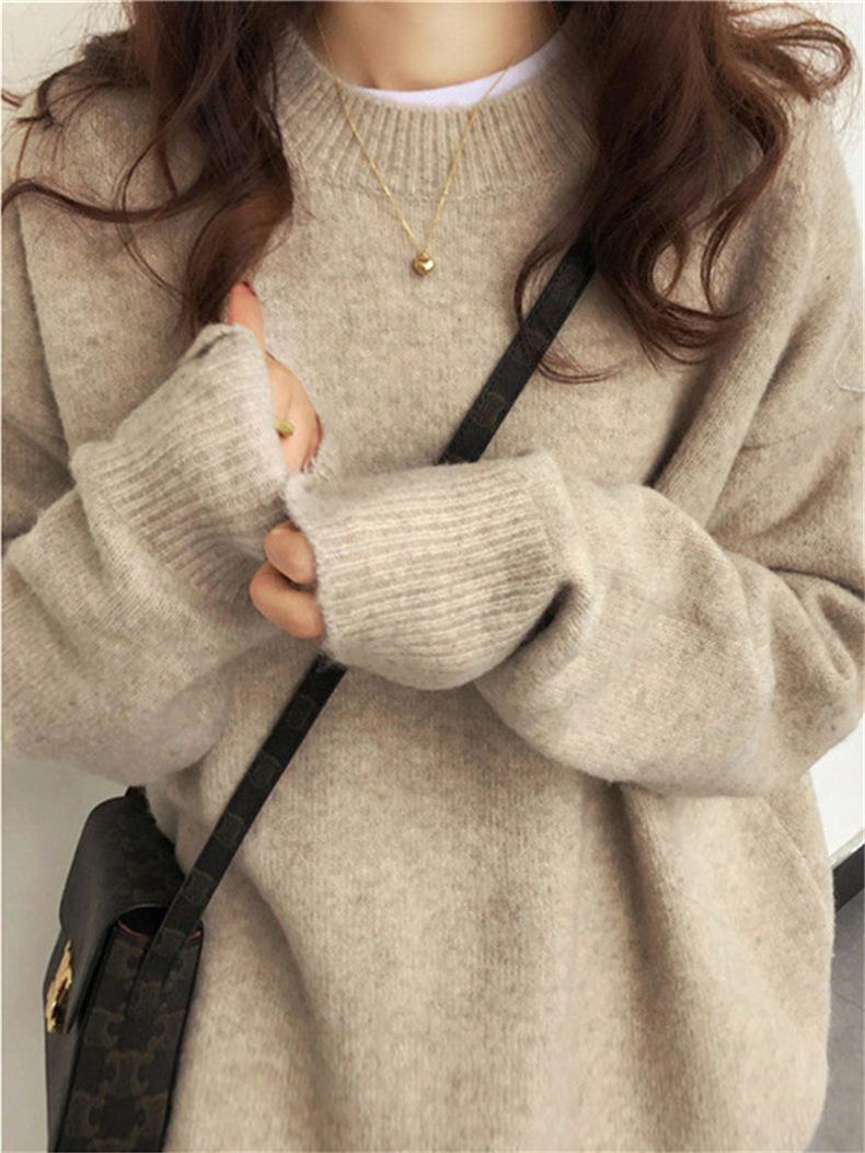 Women's solid color shoulder long sleeved pullover sweater, casual style fashionable round neck pullover, suitable for autumn and winter wear, women's knitted top for autumn and winter, women's sweater, women's daily wear knitwear.