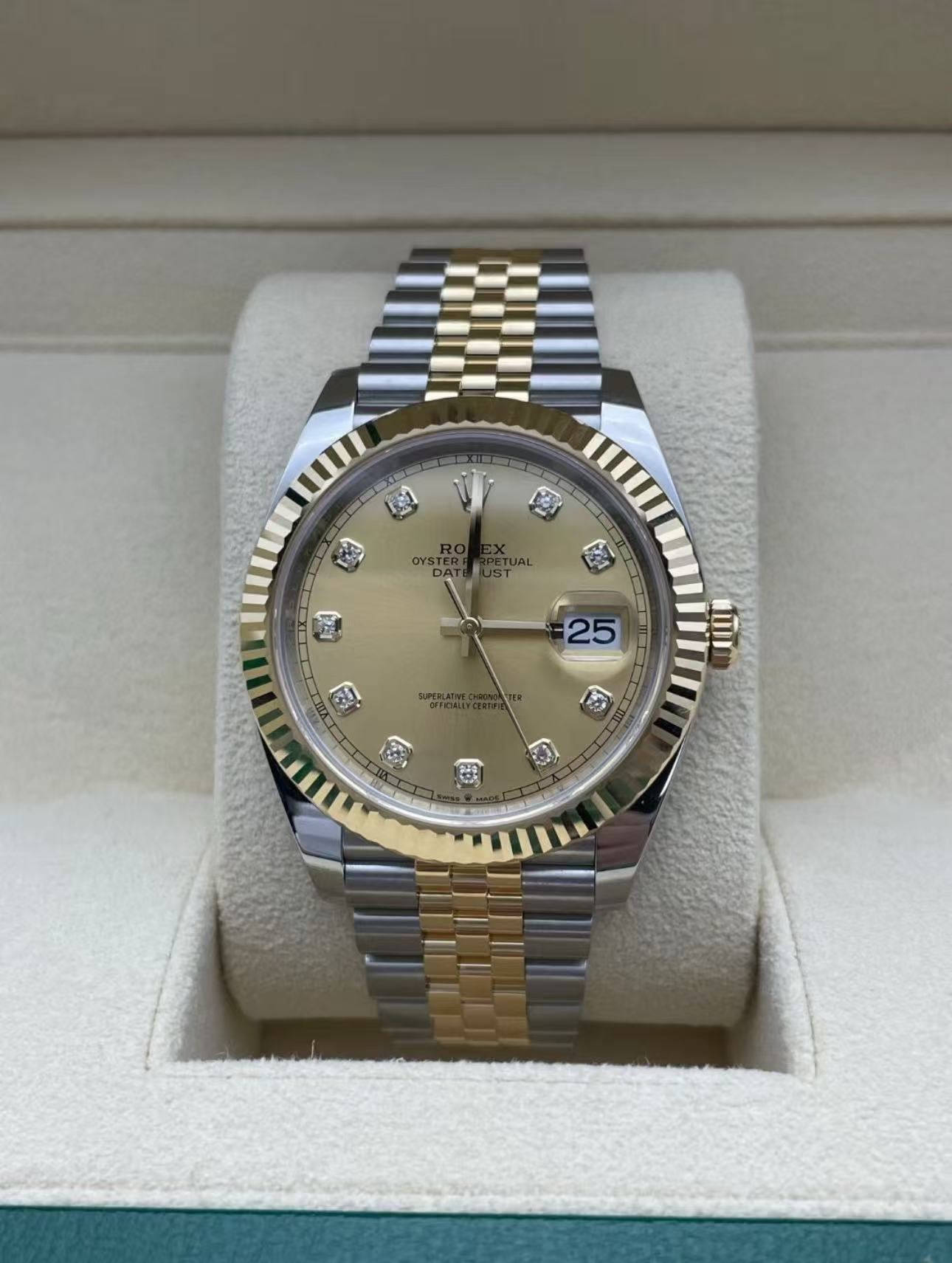 Rolex Datejust 41mm Super Clone Swiss Watch Two Tone Jubilee Bracelet Champagne Dial Ref M126333-0012-3235 Swiss Movement