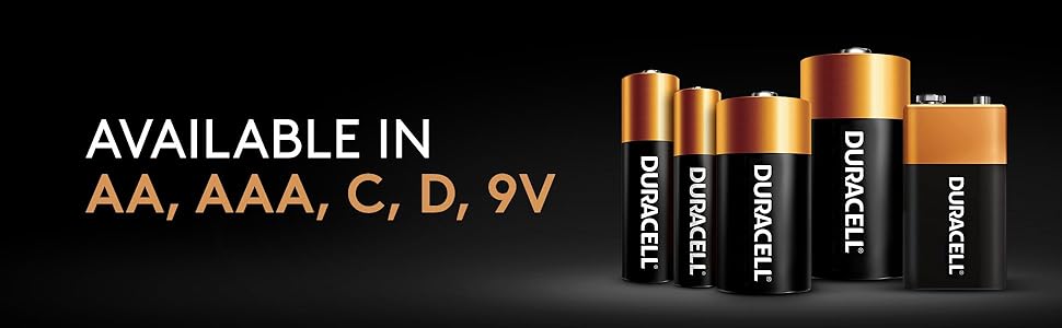 Coppertop batteries are available in AA, AAA, C, D, 9V