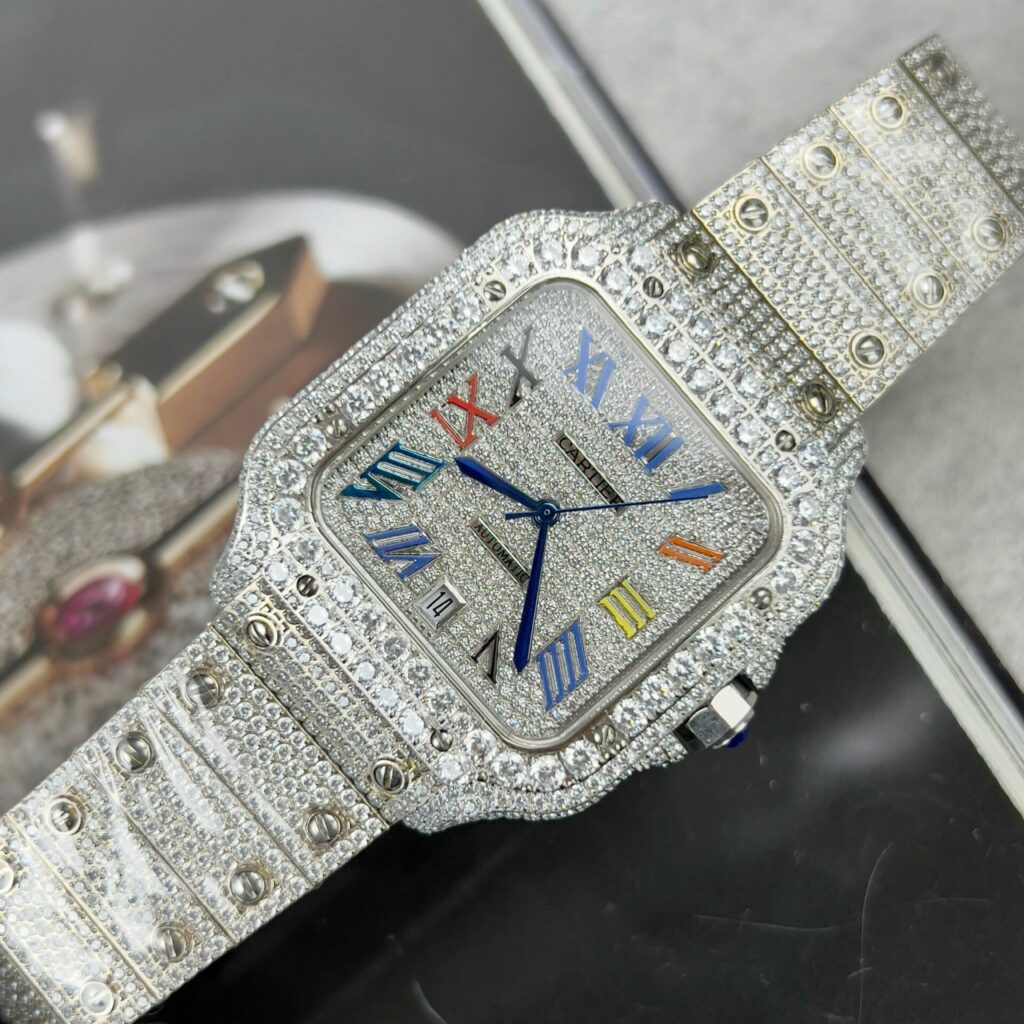 Đồng Hồ Cartier Santos Đính Full Đá Replica Cao Cấp (1)