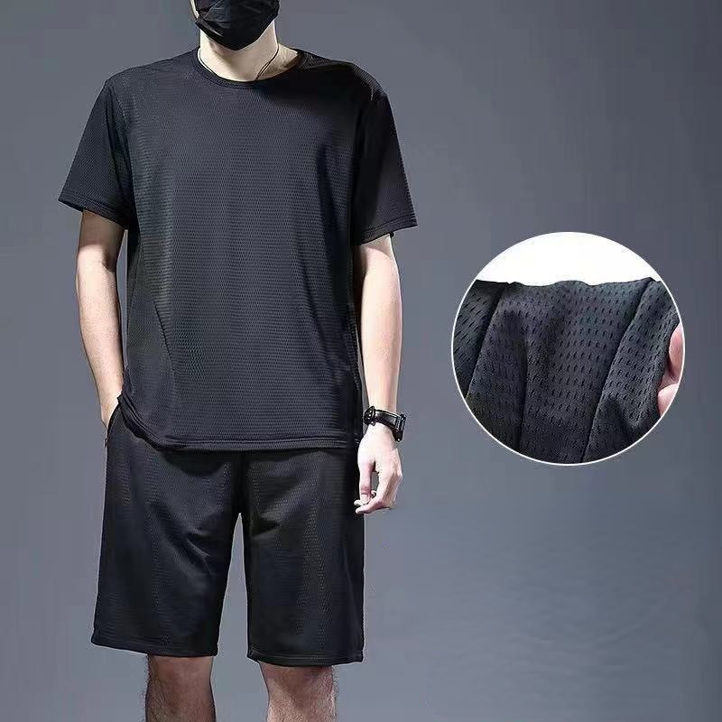 Fitness Clothes Mens Ice Silk Quick Drying Sportswear Set Summer Short Sleeves T-shirt gym Running Basketball Training shorts