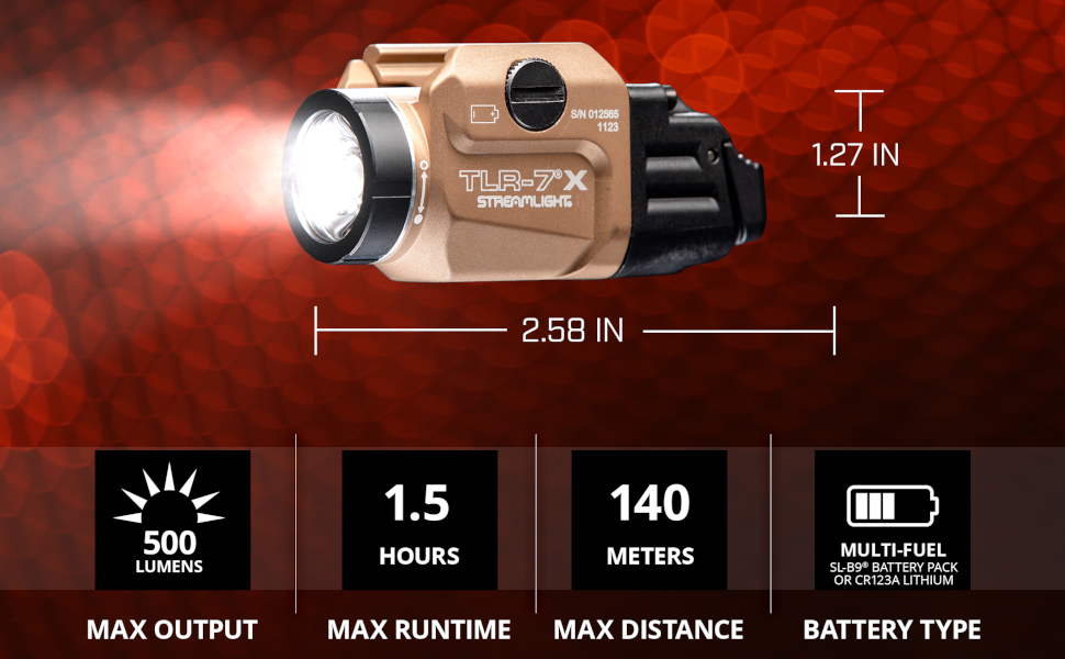 Streamlight TLR-7 X USB Rechargeable Tactical Weapon Light with Ambidextrous low, high switches