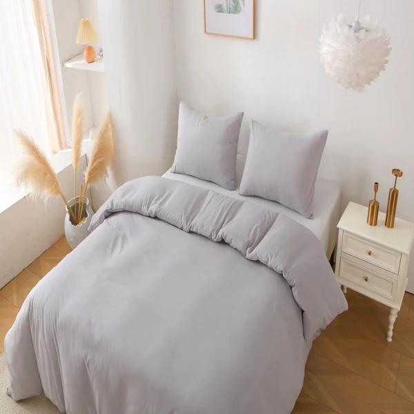 纯色三件套 不含填充物 枕套*2 (51cm*66cm)+被套*1 (229cm*229cm) Queen Size 胖被3件套 灰白-19