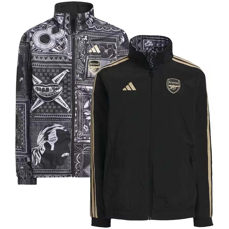 2023-2024 Arsenal Reversible Windbreaker Black-gray Soccer Jersey 1:1 Thai Quality:football jersey mysite: unitedjerseyfootball 邓江浪:football