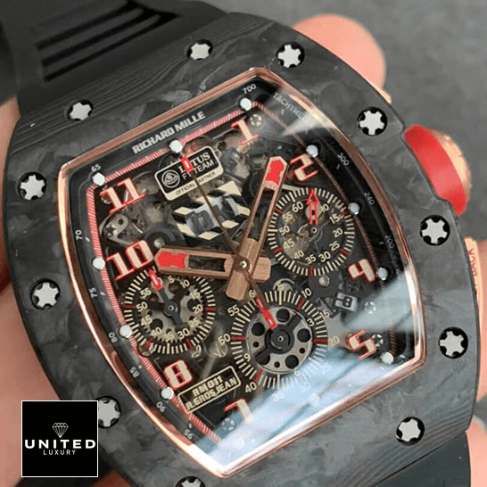 Richard Mille RM011 Romain Lotus F1 Rose Gold Replica black dial