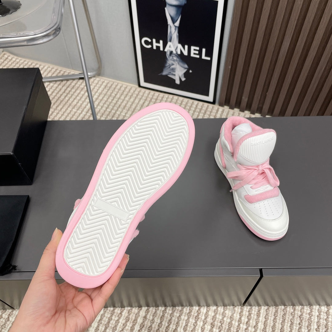 HIGH-TOP SNEAKERS IN WHITE MIX BABY PINK CALFSKIN、mysite、Cacoeks