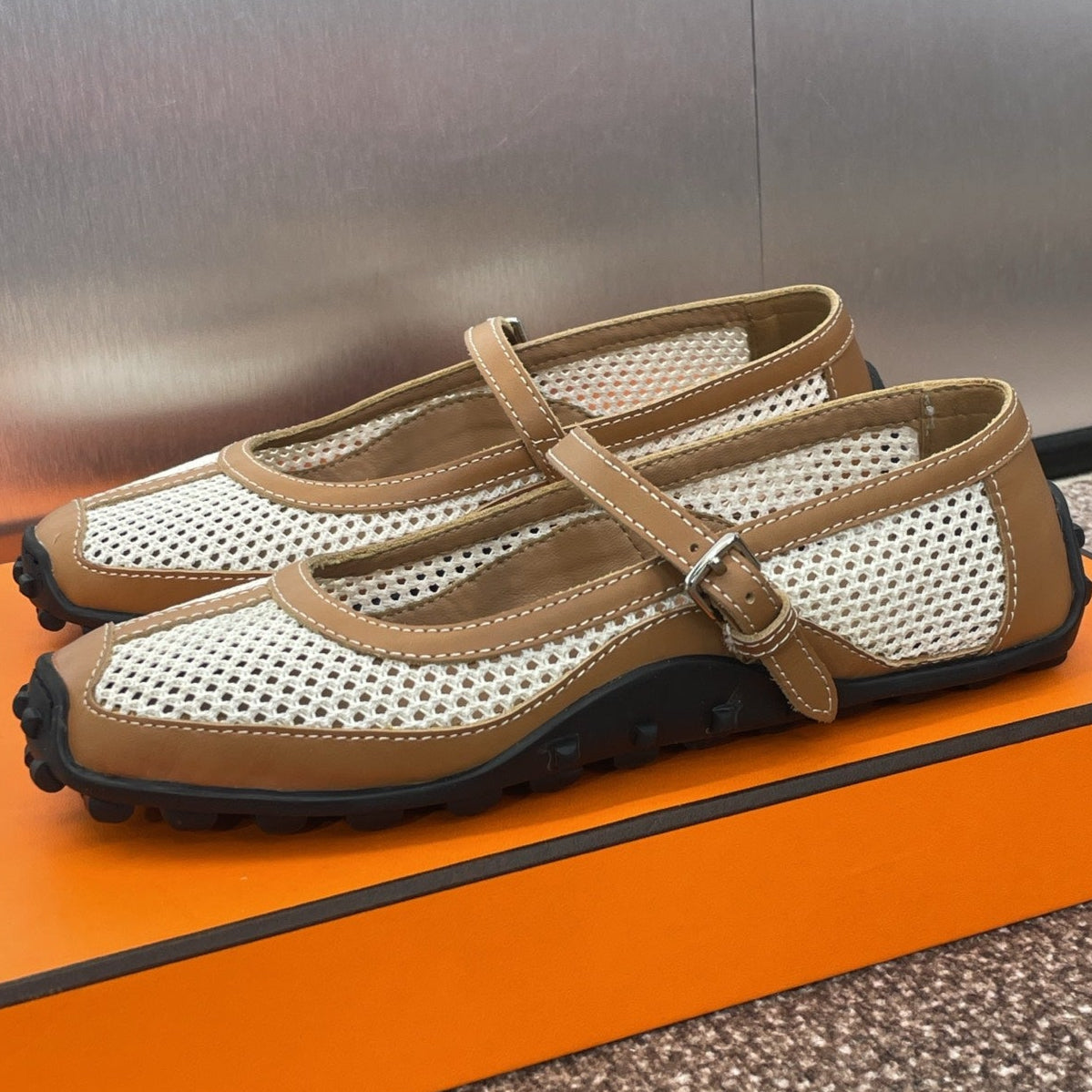 KICHU BALLET FLAT IN BRONZE BROWN CROCHET KNIT AND CALFSKIN、mysite、Cacoeks