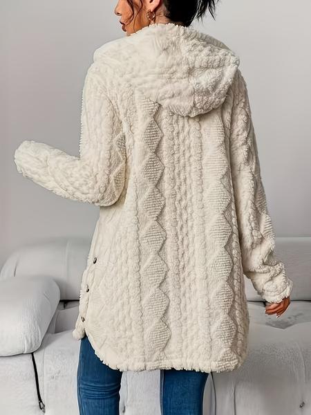 Women's Solid Color Fuzzy Hooded Jacket, Casual Long Sleeve Outerwear for Daily Wear, Ladies Clothes for All Seasons, Winter Womenswear