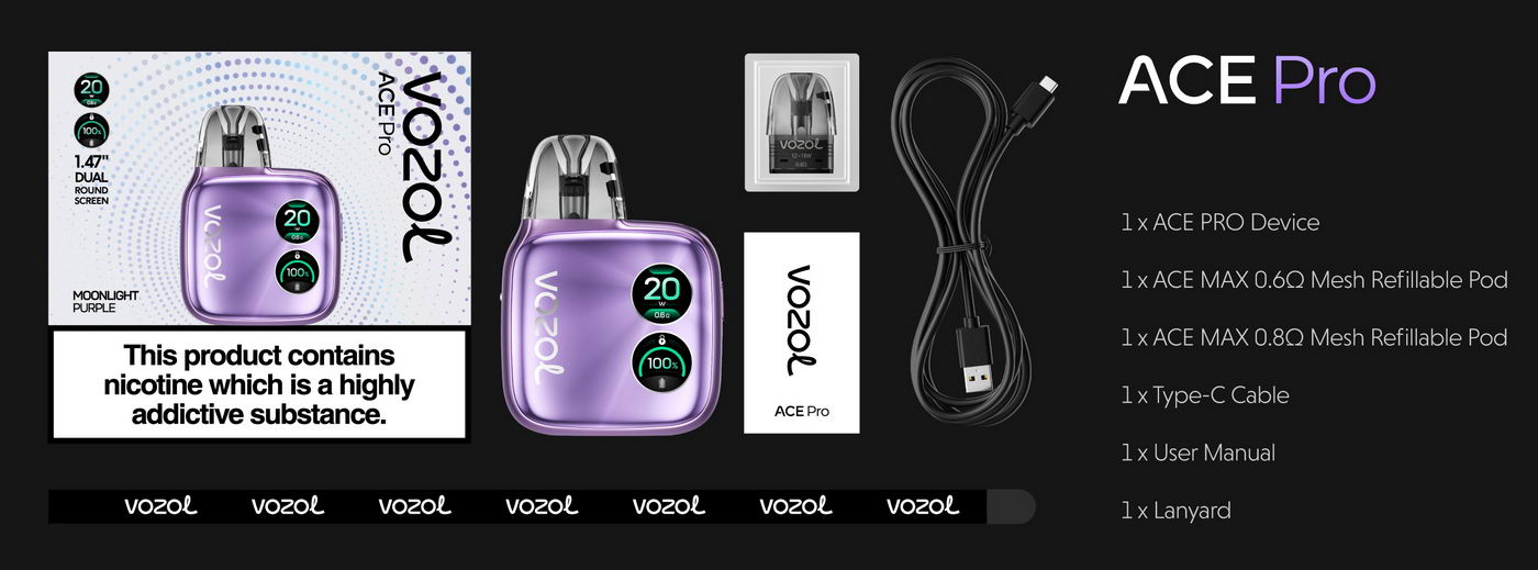Vozol Ace Pro Pod Vape Kit | 1400mAh 30W Dual Screen