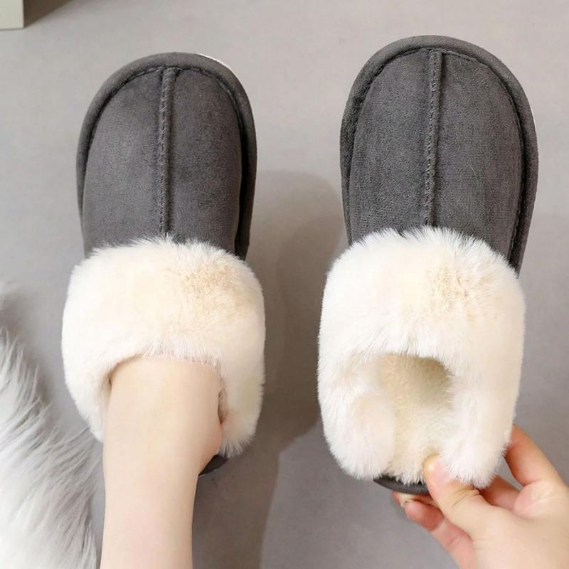 Warm Women's Plush Fleece-Lined Slip-On Moccasin with Fluffy Detail - Non-Slip Winter Home Slippers on Flat Platform Sole. So Cozy!