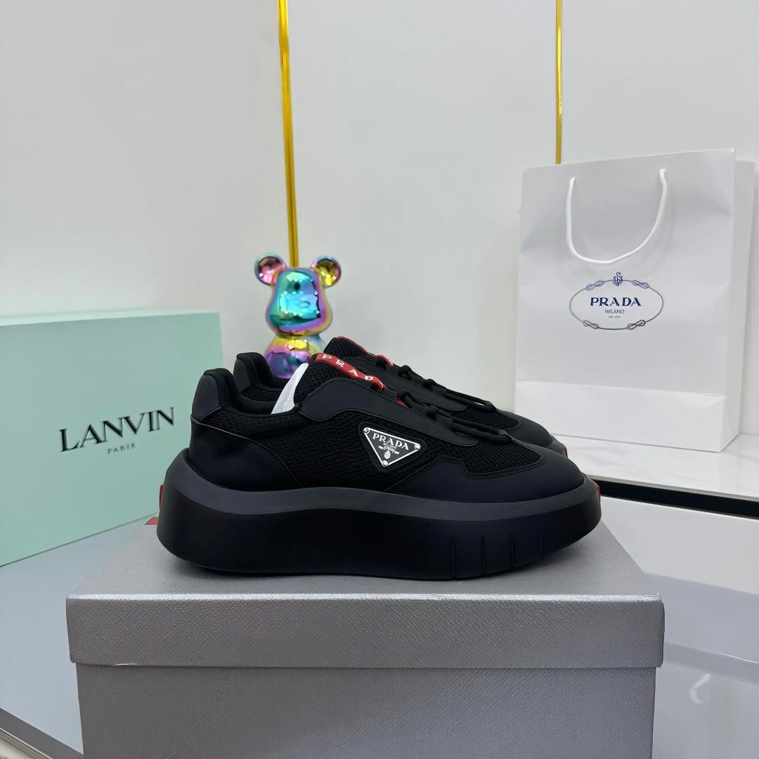 PRADA 25S CROSS LACED SNEAKERS IN BLACK CALFSKIN、mysite、Cacoeks