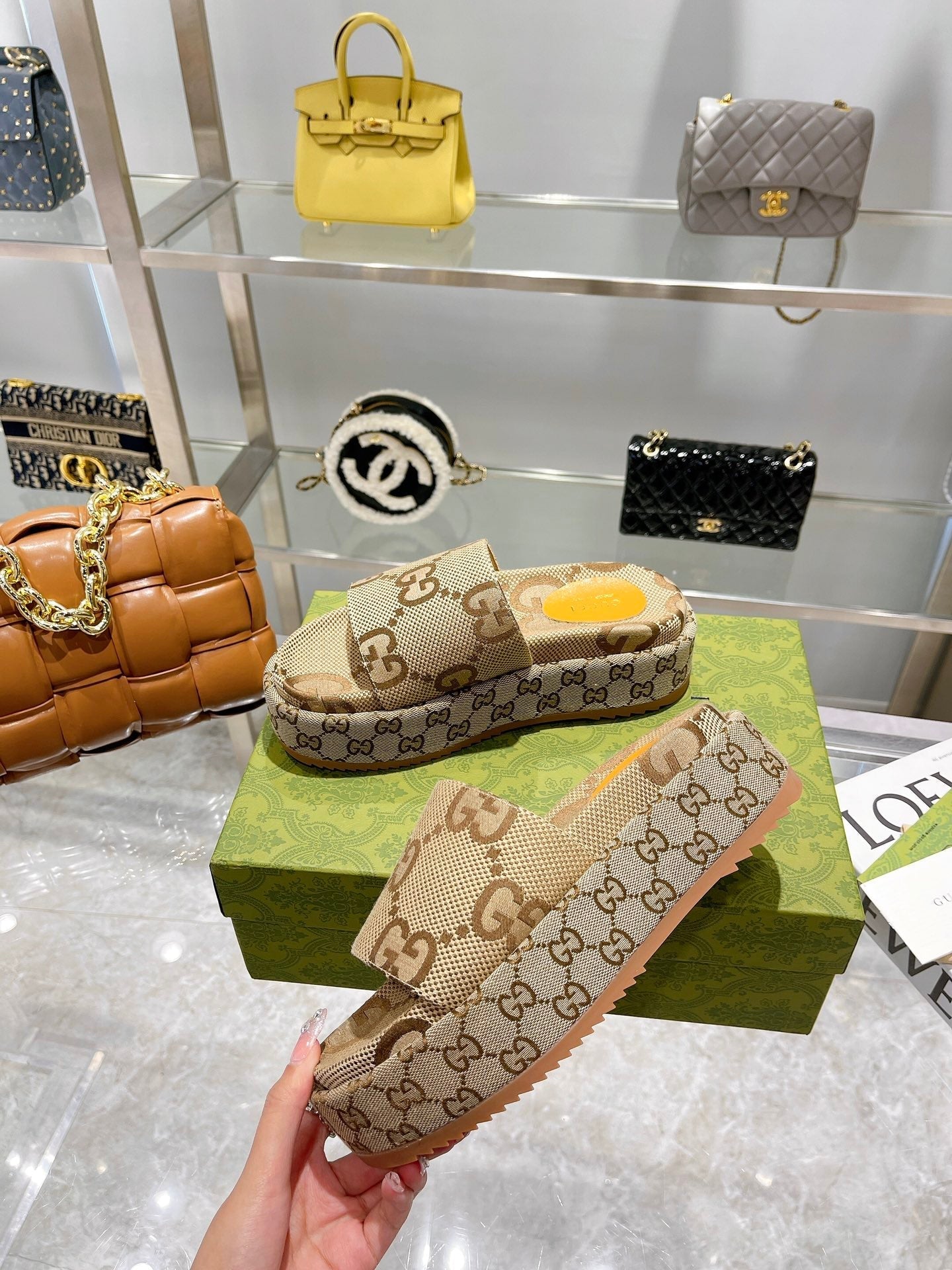 LV MONOGRAM THICK PLATFORM SANDALS IN BEIGE CANVAS、mysite、Cacoeks