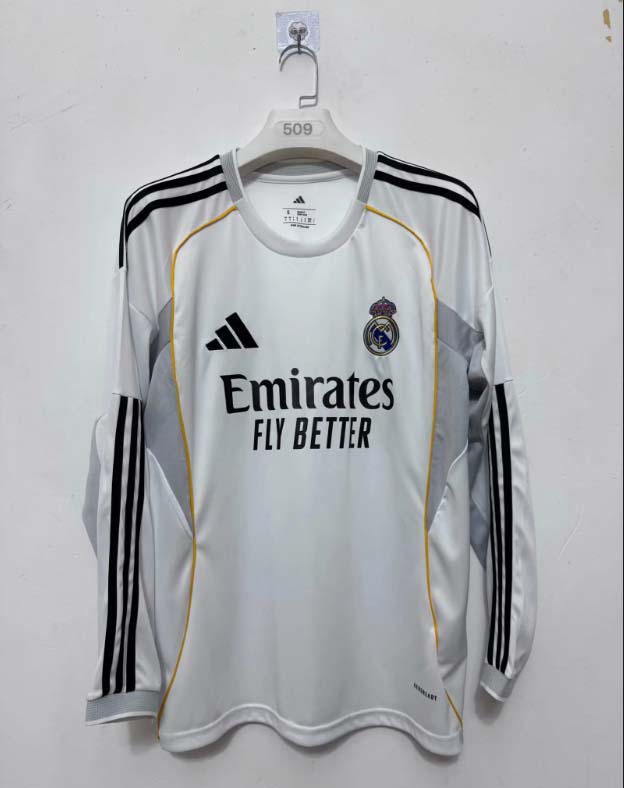 2025/2026 Long Sleeve Real Madrid Home Football Shirt1:1 Thai Quality:football jersey mysite: unitedjerseyfootball 邓江浪:football