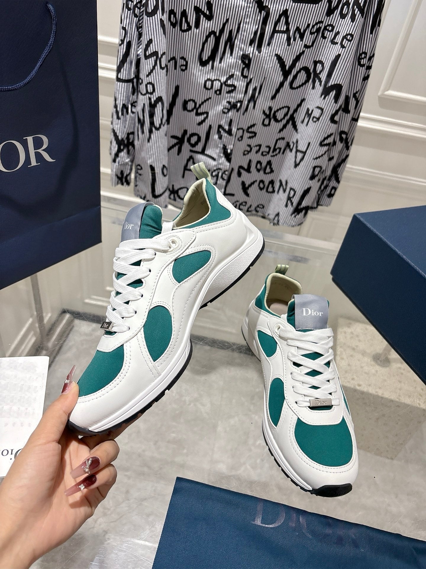DIOR 25S MILE SERIES SNEAKERS 25MM IN WHITE DARK TEAL CALFSKIN、mysite、Cacoeks