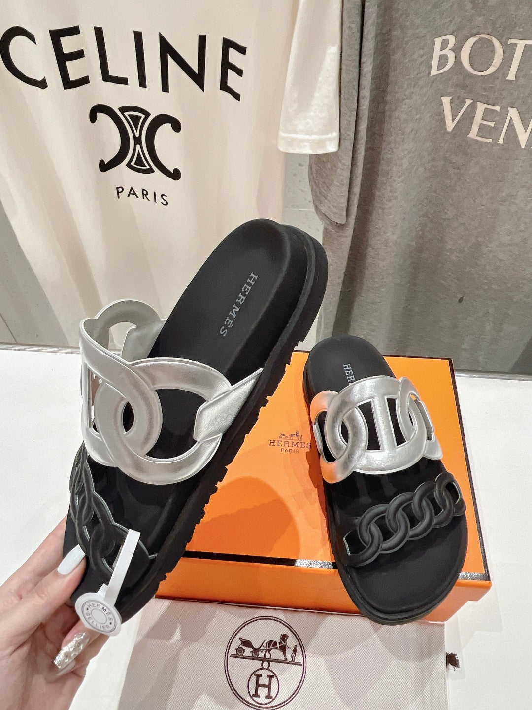 EXTRA SANDAL PASTEL BLACK MIX SILVER CALFSKIN、mysite、Cacoeks