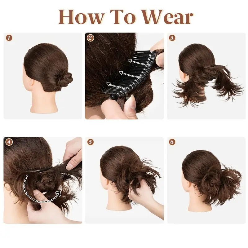 messy bun hair piece side comb clip in hair bun hairpiece for women short natural straight versatile adjustable styles easy hair pieces hair accessories details 4