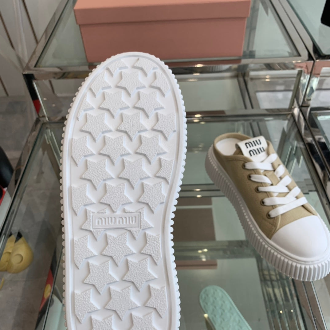 Mule Shoes Khaki And White Canvas、mysite、Cacoeks