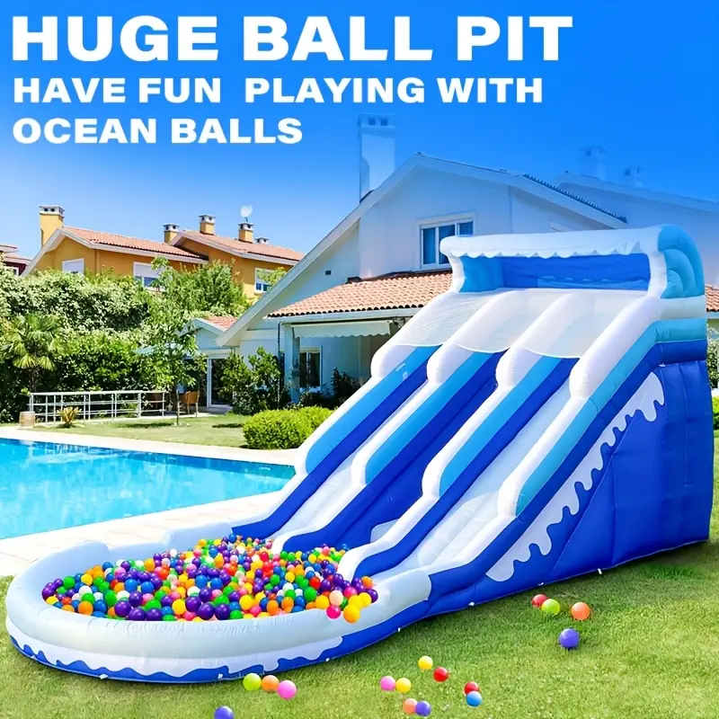 20ft blue white inflatable water slide with playground outdoor play commercial rental equipment details 0