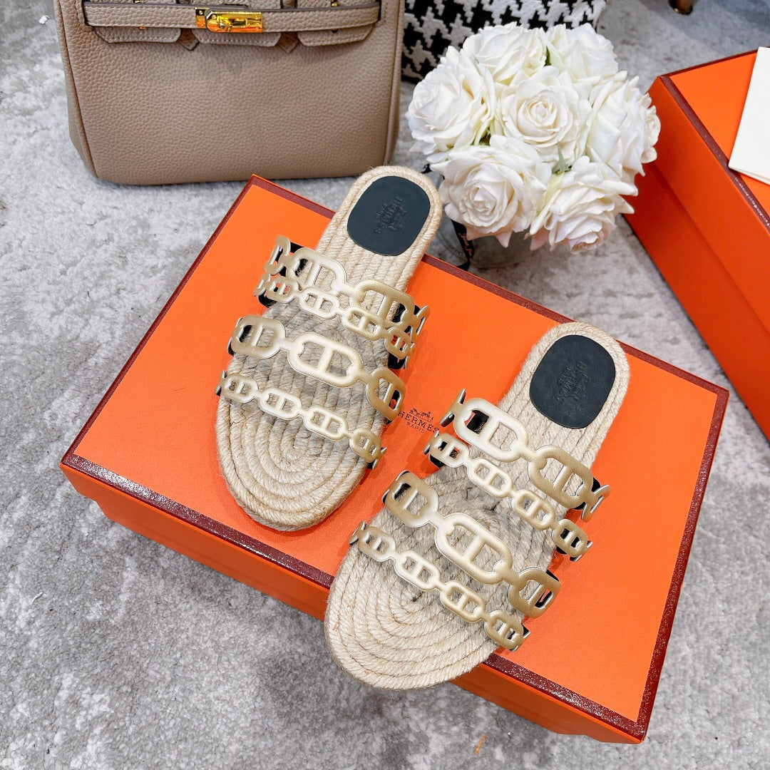 STRAW SOLE SLIPPERS METALLIC GOLD LAMBSKIN、mysite、Cacoeks