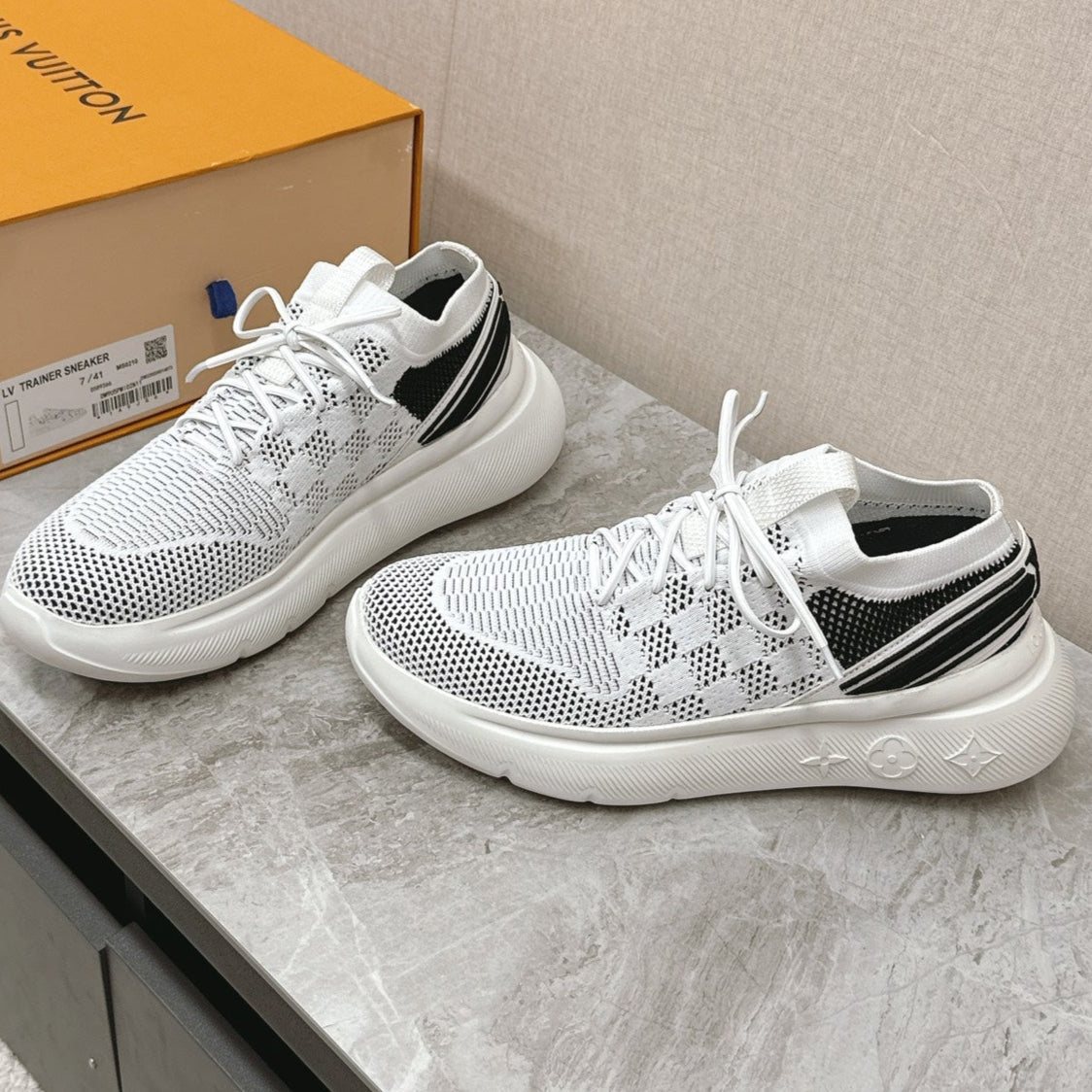 SNEAKERS IN WHITE DAMIER ELASTIC FABRIC、mysite、Cacoeks