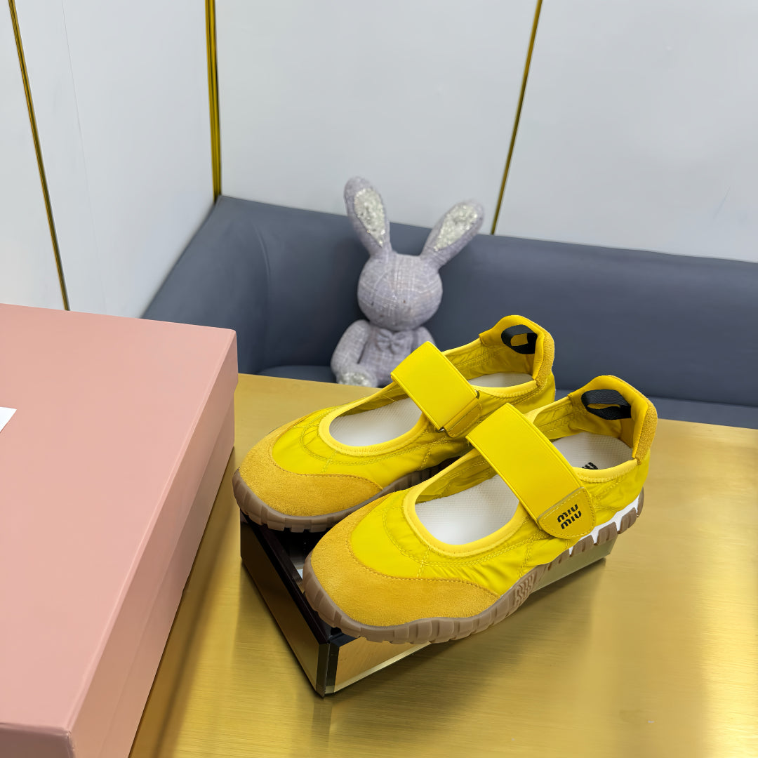 BALLERINAS SHOES IN YELLOW TYRE TECHNICAL FABRIC AND SUEDE、mysite、Cacoeks