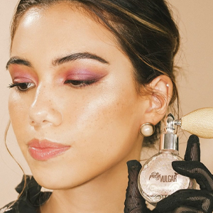 foundation blush eyeshadow liner and lipstick – spray some rose gold dust on high areas on your face