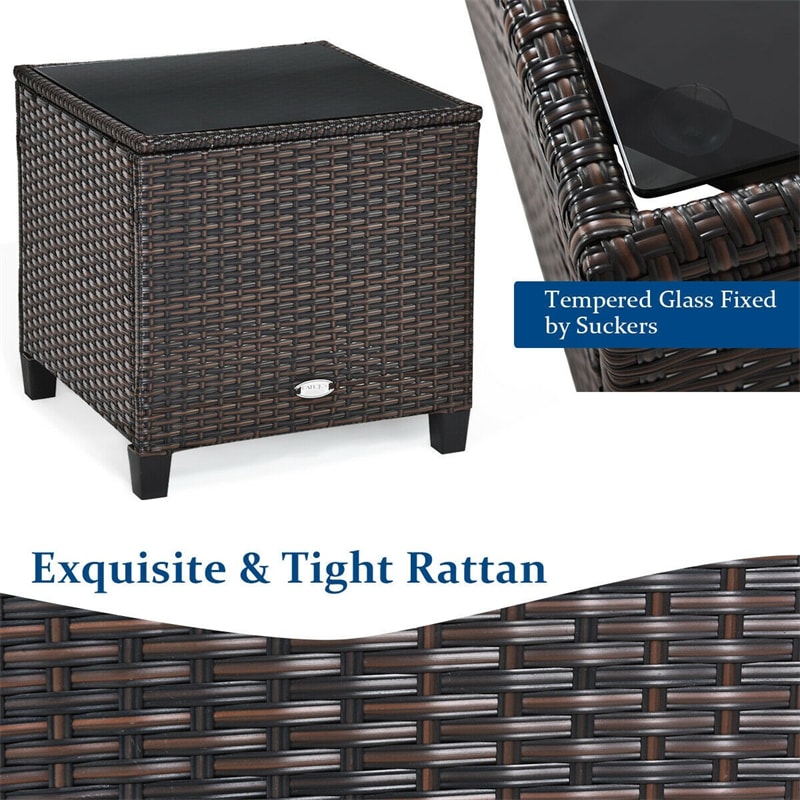 3 Pieces Patio Rattan Furniture Set with Washable Cushion and Coffee Table
