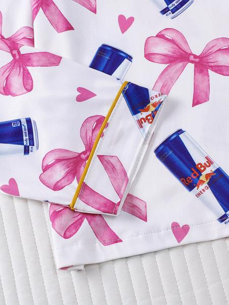 2-piece women's set with bow and heart design, long sleeve top, long pants with small pockets, comfortable, soft, skin-friendly, smooth fabric, elastic waistband, suitable for all seasons, casual loungewear, pajamas.