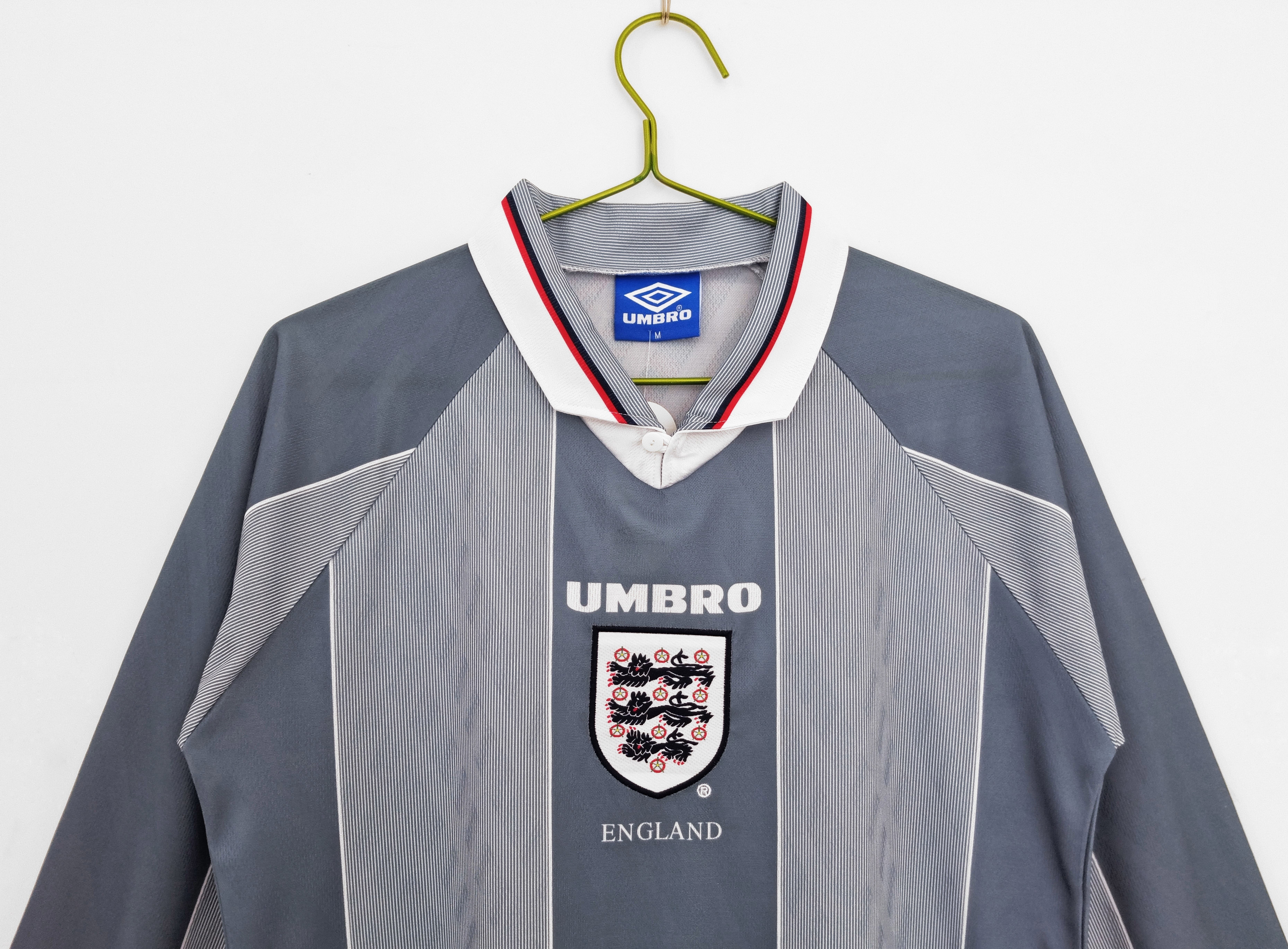 ManixJersey.com | Retro England 1996 Away Stadium Long Sleeve Jersey -Customize Name, Number and Patch | Worldwide Shipping