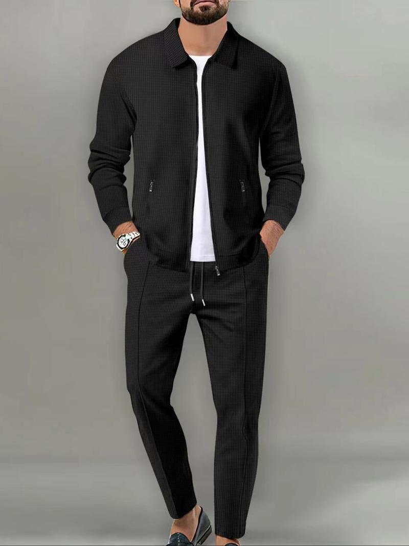 Sporty Two-piece Set Men's Plain Zip Up Jacket & Drawstring Waist Pants Tracksuit Set, Men's Sportswear for Gym Workout Running, Casual Gym Wear, Tracksuit Outfit, Athletic Tracksuit, Casual Activewear, Gym Clothes Set, Athleisure Wear Set