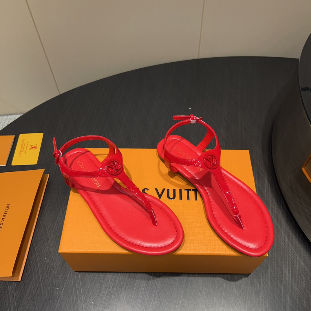 LV THONG SANDALS 25S IN RED CALFSKIN WITH RED HARDWARE、mysite、Cacoeks
