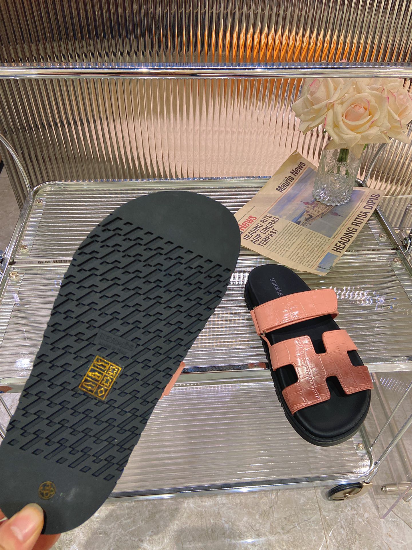 CHYPRE SANDAL OMBRE LIGHT PINK BROWN CALFSKIN、mysite、Cacoeks