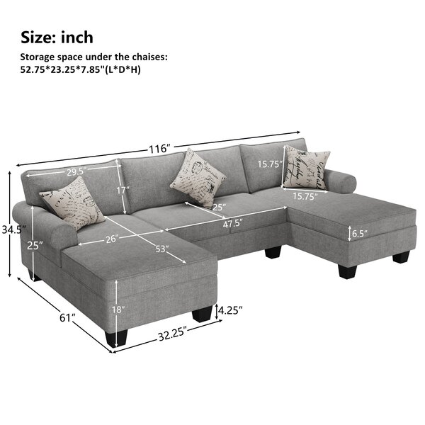 116 Wide Left Hand Facing Modular Sofa & Chaise
