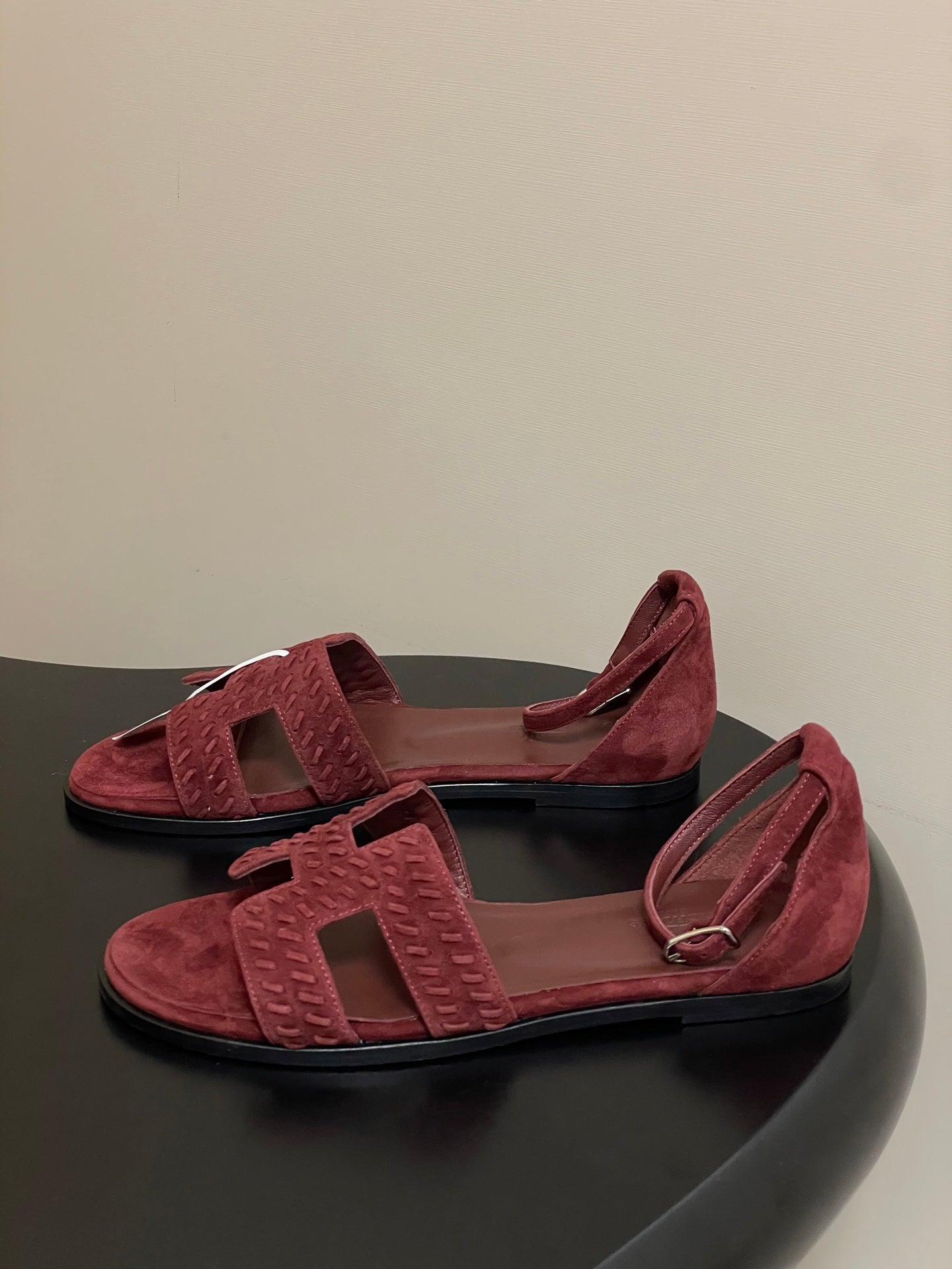 HM 25S SANTORINI SANDAL IN DARK RED SUEDE AND LAMBSKIN、mysite、Cacoeks