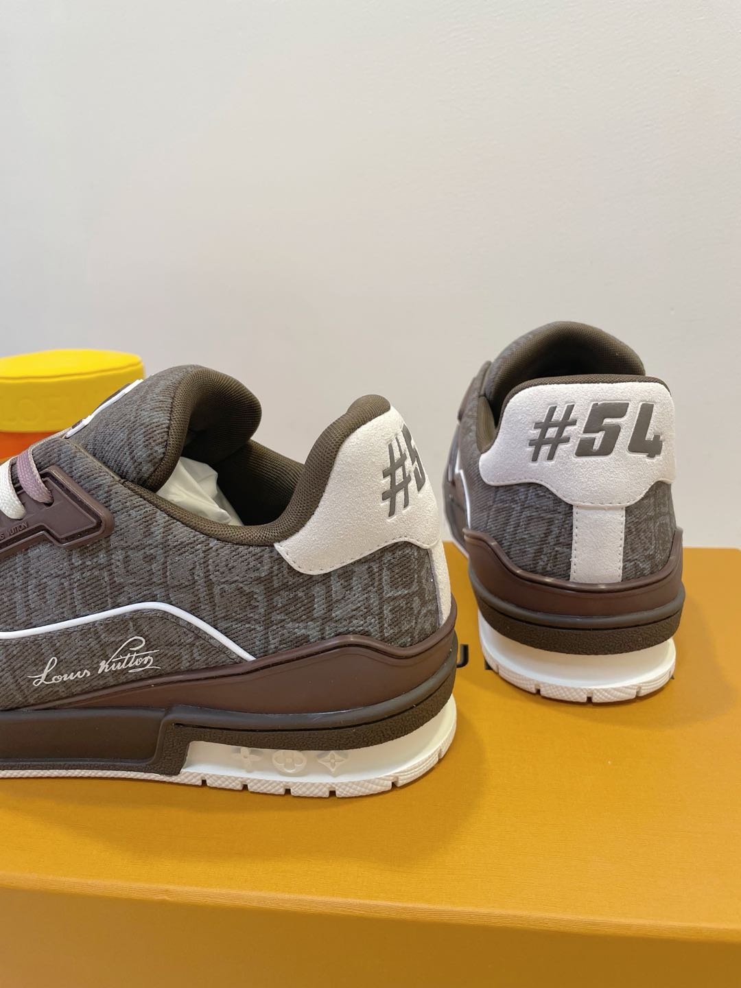 TRAINER SNEAKER IN WOOD BROWN MONOGRAM DENIM FABRIC、mysite、Cacoeks
