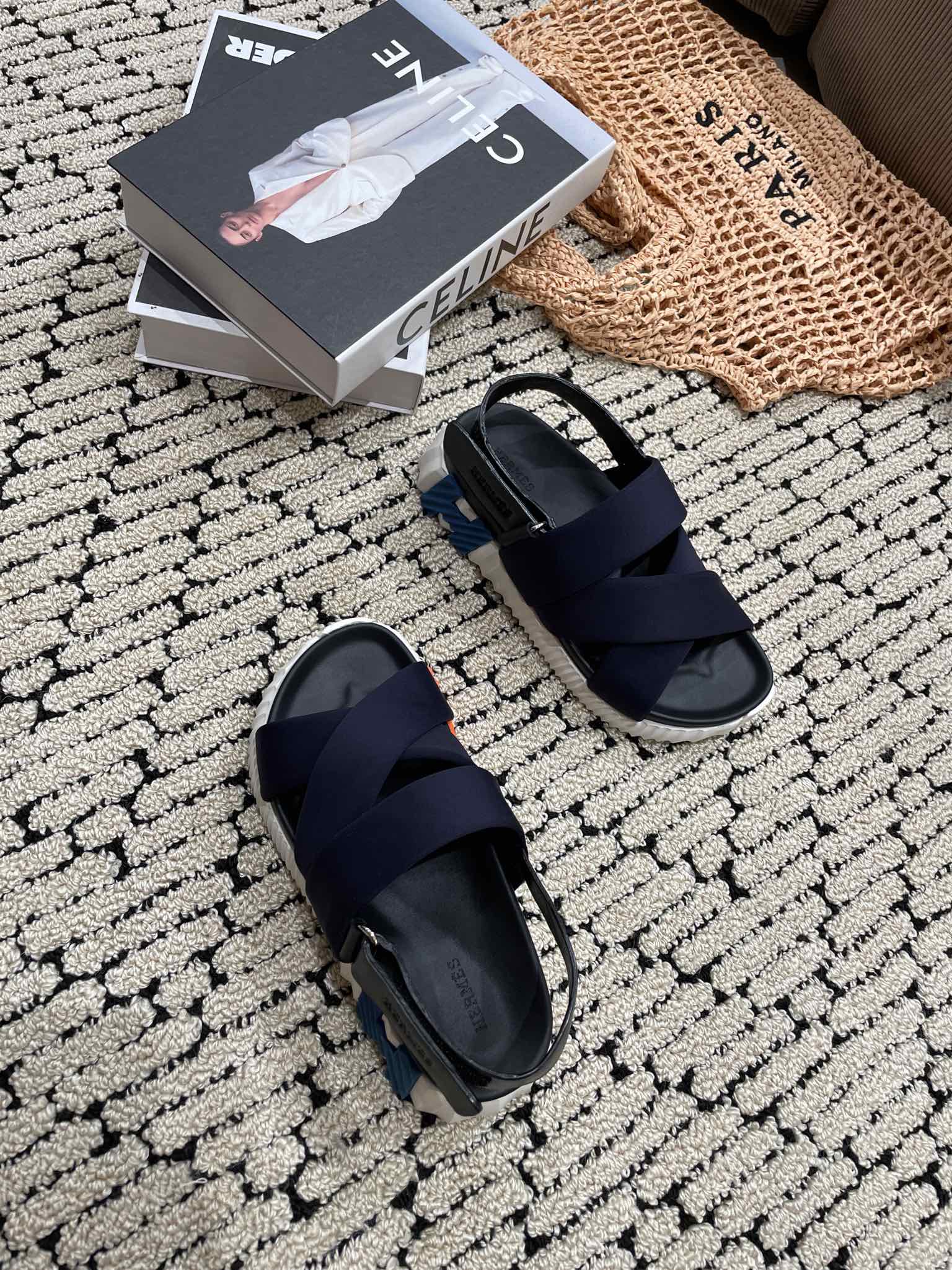 ELECTRIC SANDAL BLACK MIX CHARCOAL BLACK CALFSKIN、mysite、Cacoeks